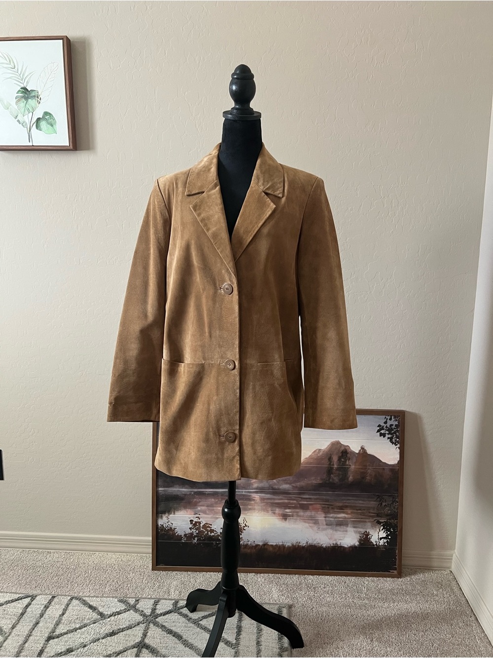 Vintage oversize Suede Single-Breasted Tan Blazer Jacket